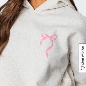 Edikted Light Gray Hoodie with Pink Bow Accent …brand new never worn or washed!